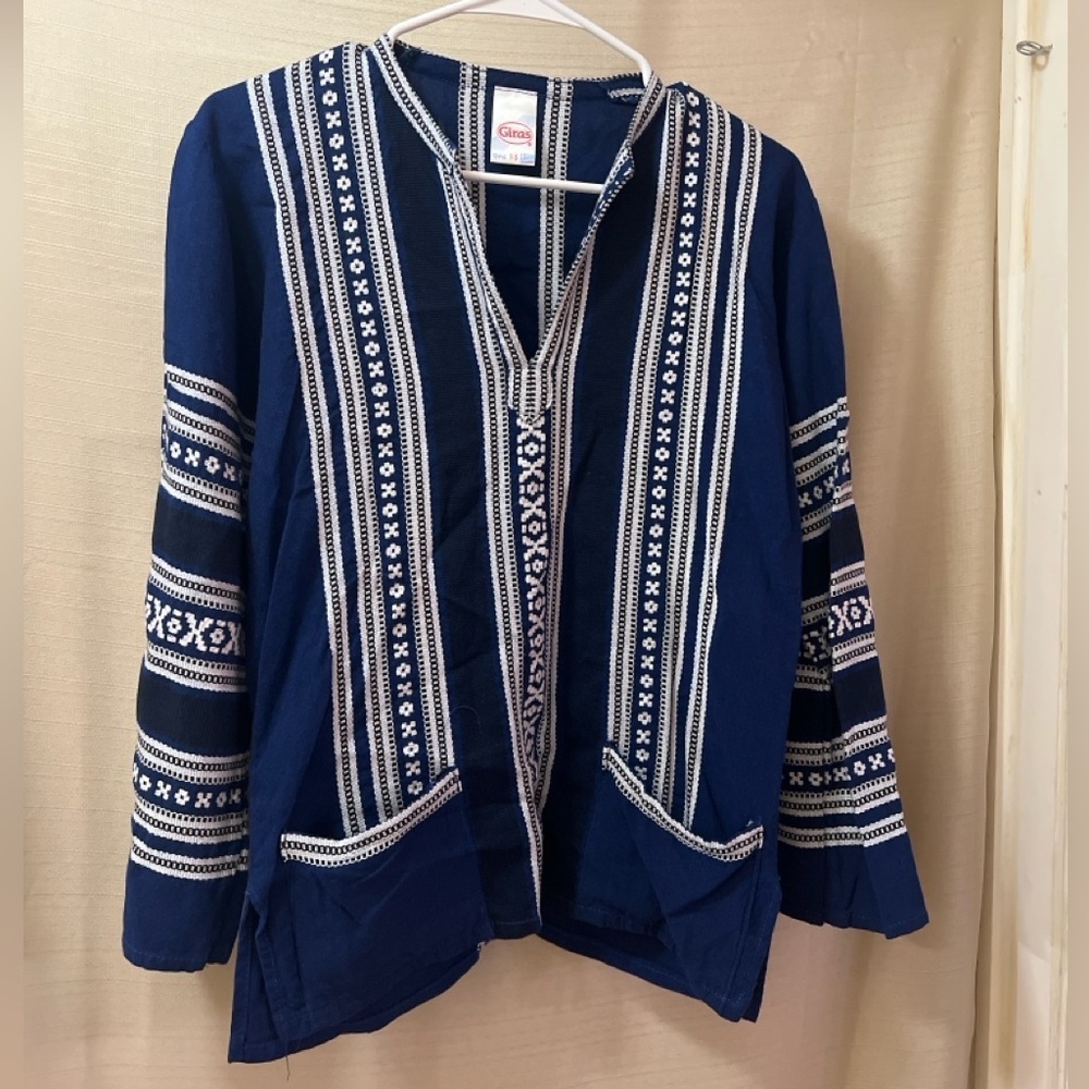 Giras BOGO Greek Artisan Navy Embroidered Cotton Blend Shirt – Made in Greece ⚫️
